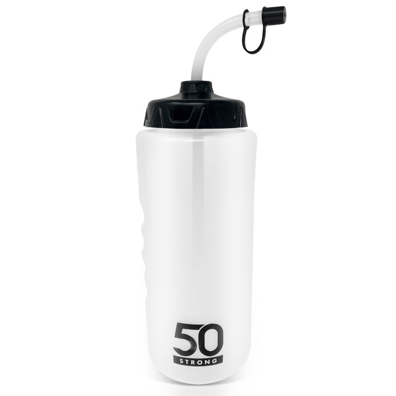 50 Strong 1 Liter Water Bottle with Straw | Hockey Water Bottle with Long Straw | Easy Squeeze Bottles + Built In Finger Grip | BPA-Free Sports Water Bottle for Football, Lacrosse & Boxing | Made in USA - Image 1